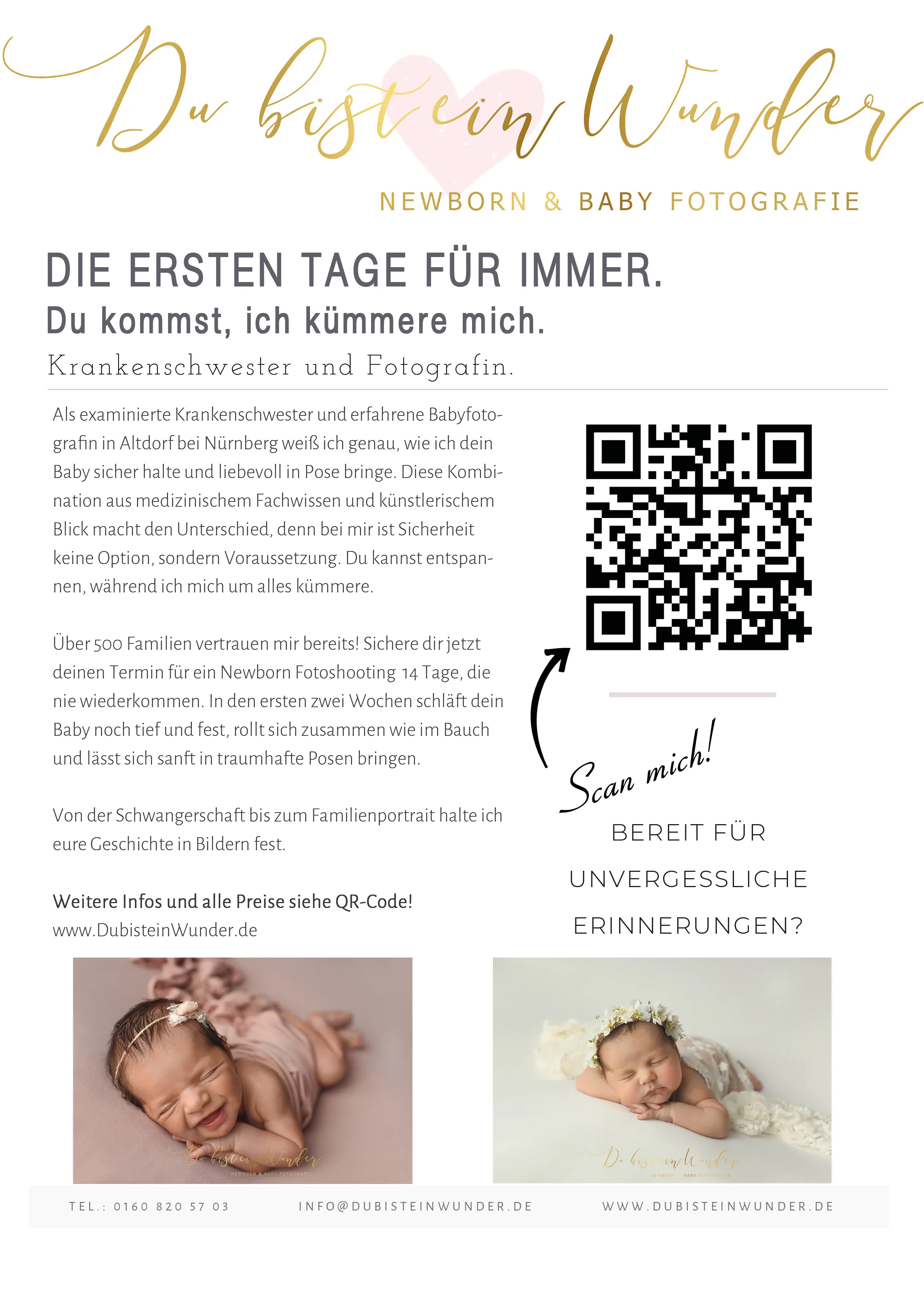 Flyer Du bist ein Wunder – Newborn Fotografie in sicheren Händen einer examinierten Krankenschwester