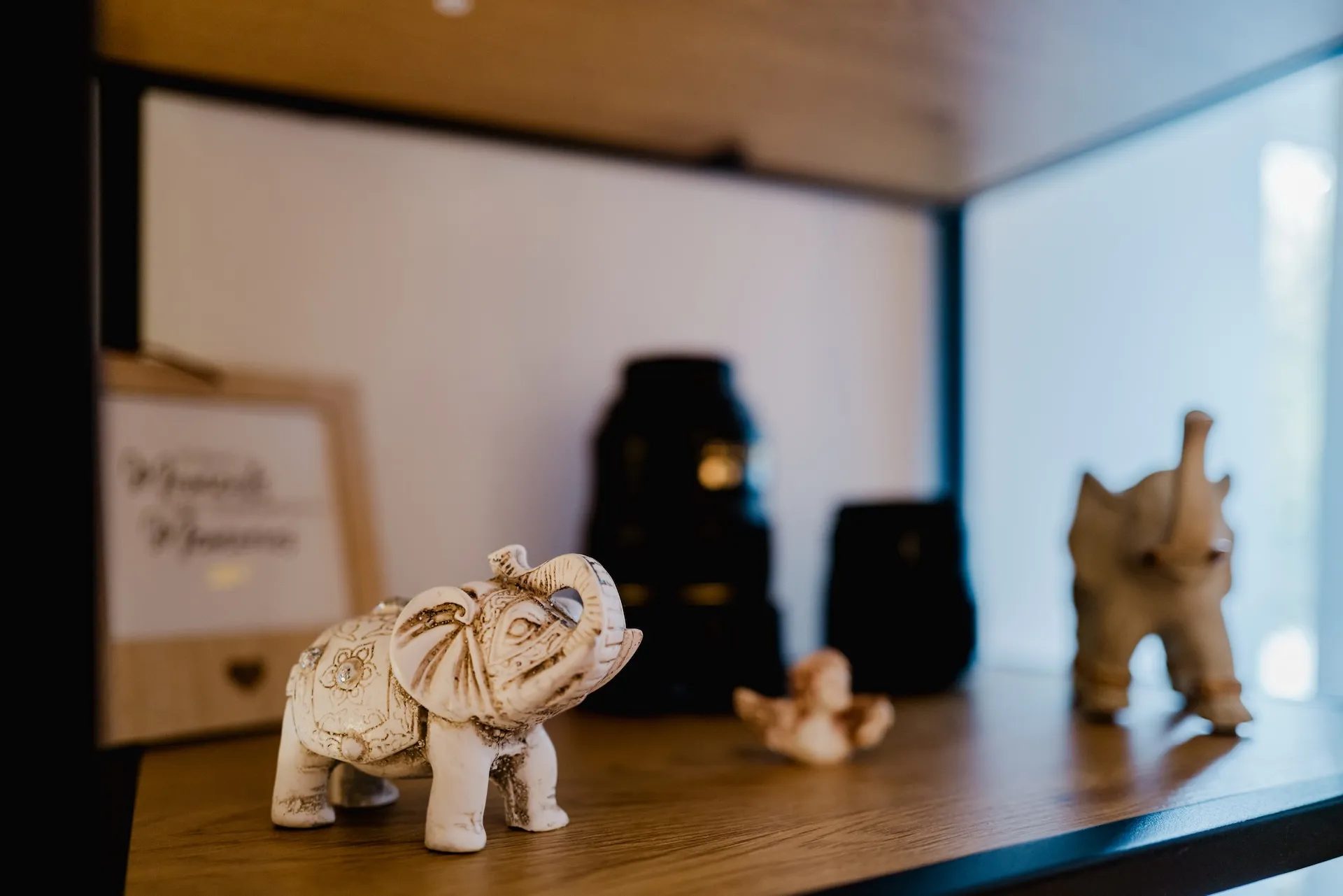 Dekorative Elefanten-Figuren auf dem Regal im Fotostudio Altdorf